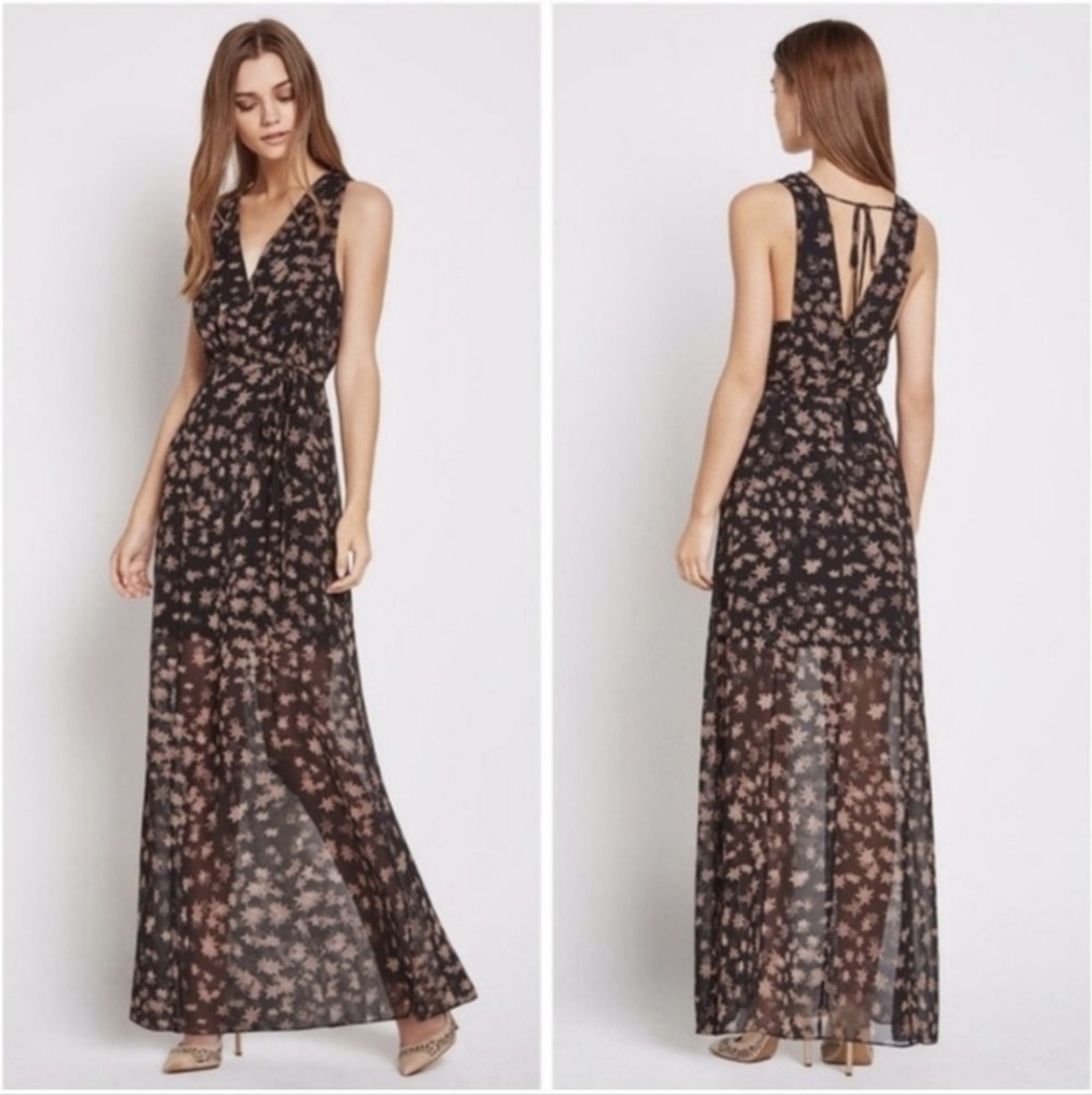 Bcbg Stars Print Faux Wrap Dress Black size 6
